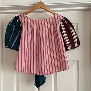 Maeve Pink Striped Blouse with Multicolor Sleeves